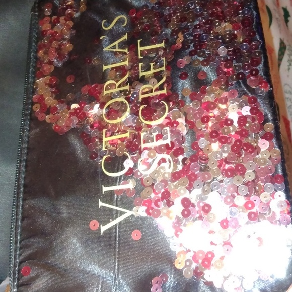 Victoria Secret black tote bag+ black and sequin festive cosmetic bag New - Picture 4 of 17